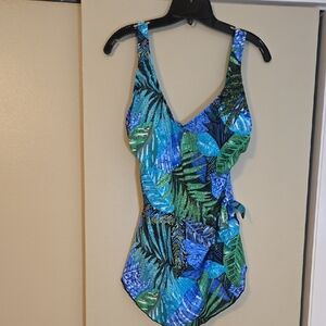 Maxine of Hollywood Tropical Leaf Print Swimsuit SIZE 16